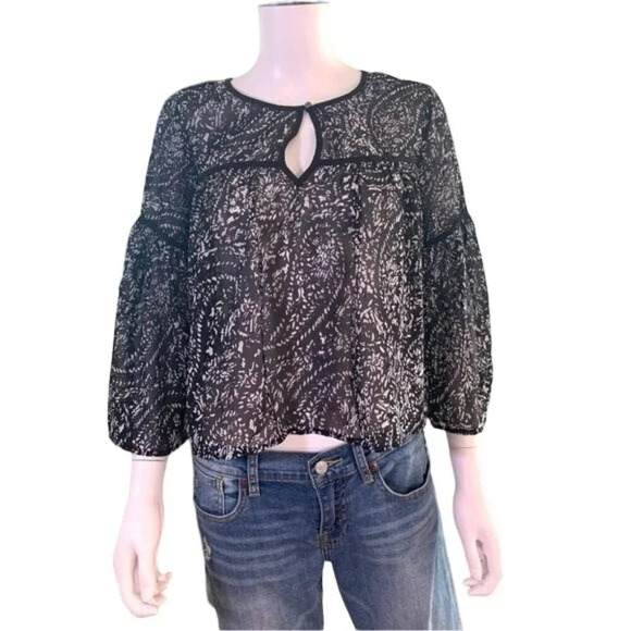 Lucky Brand Sheer Black and White Blouse Size XS - Picture 2 of 8